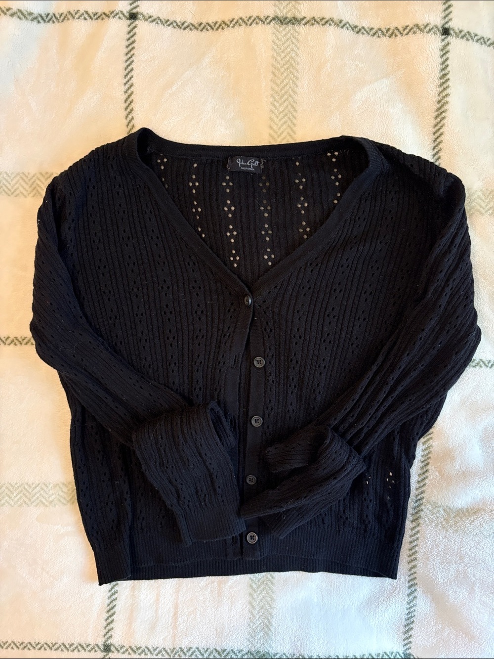Brandy Melville Black Eyelet Button Cardigan Sweater